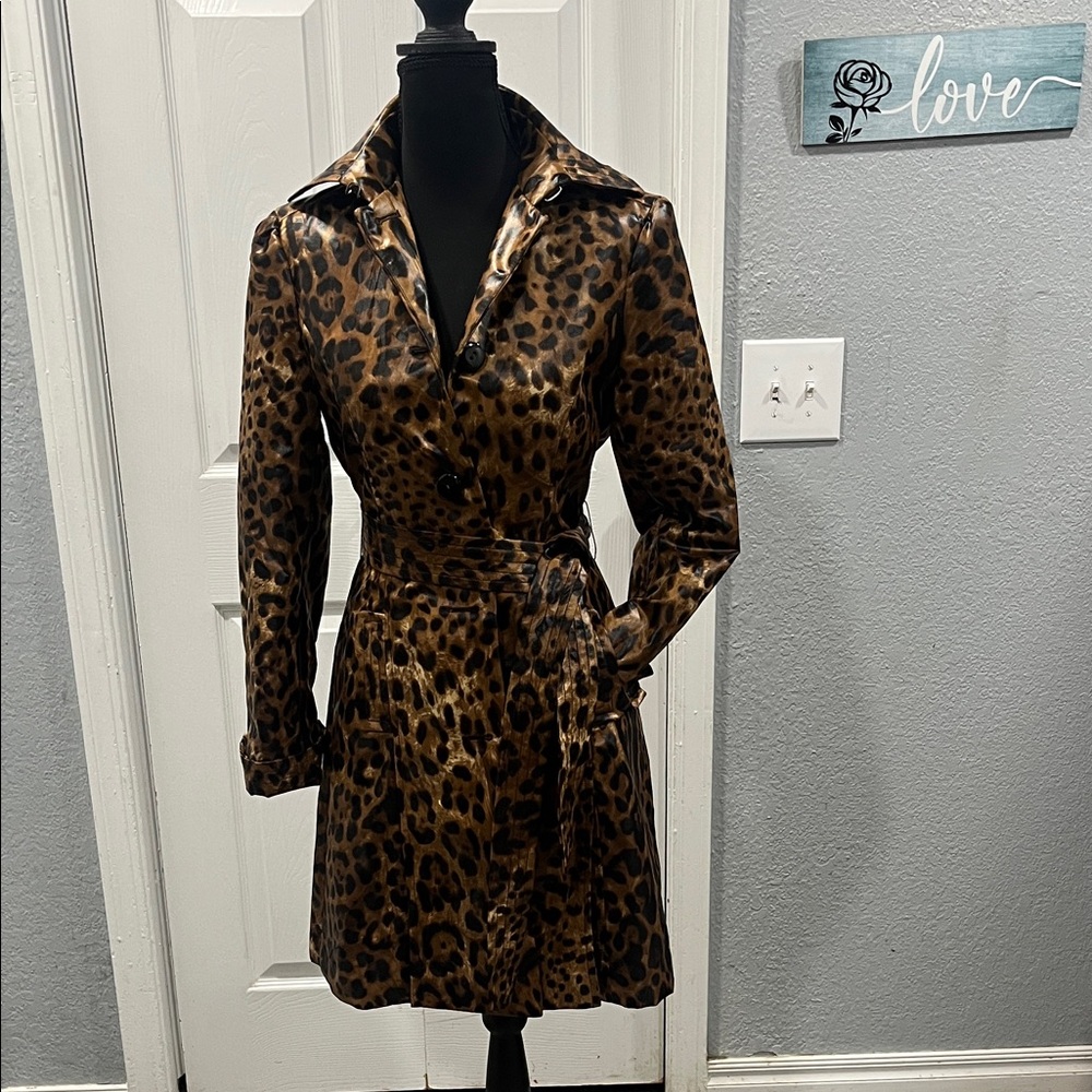 Elegant Leopard Print Trench Coat